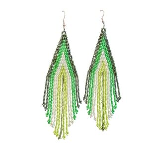 NWT - Green and White Chandelier Glass Beaded Earrings with Ombré